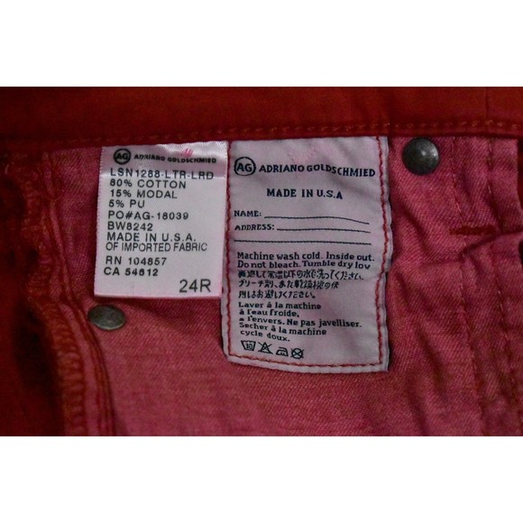 AG Adriano Goldschmied Legging 24 Super Skinny Coated Leatherette Ankle Jean Red - Picture 12 of 14